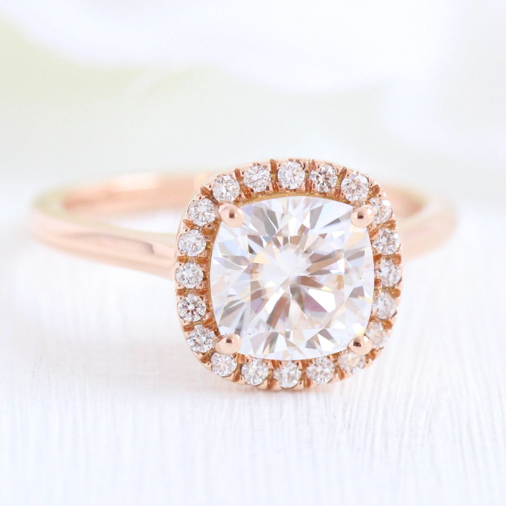 1.65 CT Cushion Cut Moissanite Halo Engagement Ring