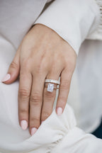 3.50 CT Emerald Cut Moissanite Solitaire & Hidden Halo Engagement Ring