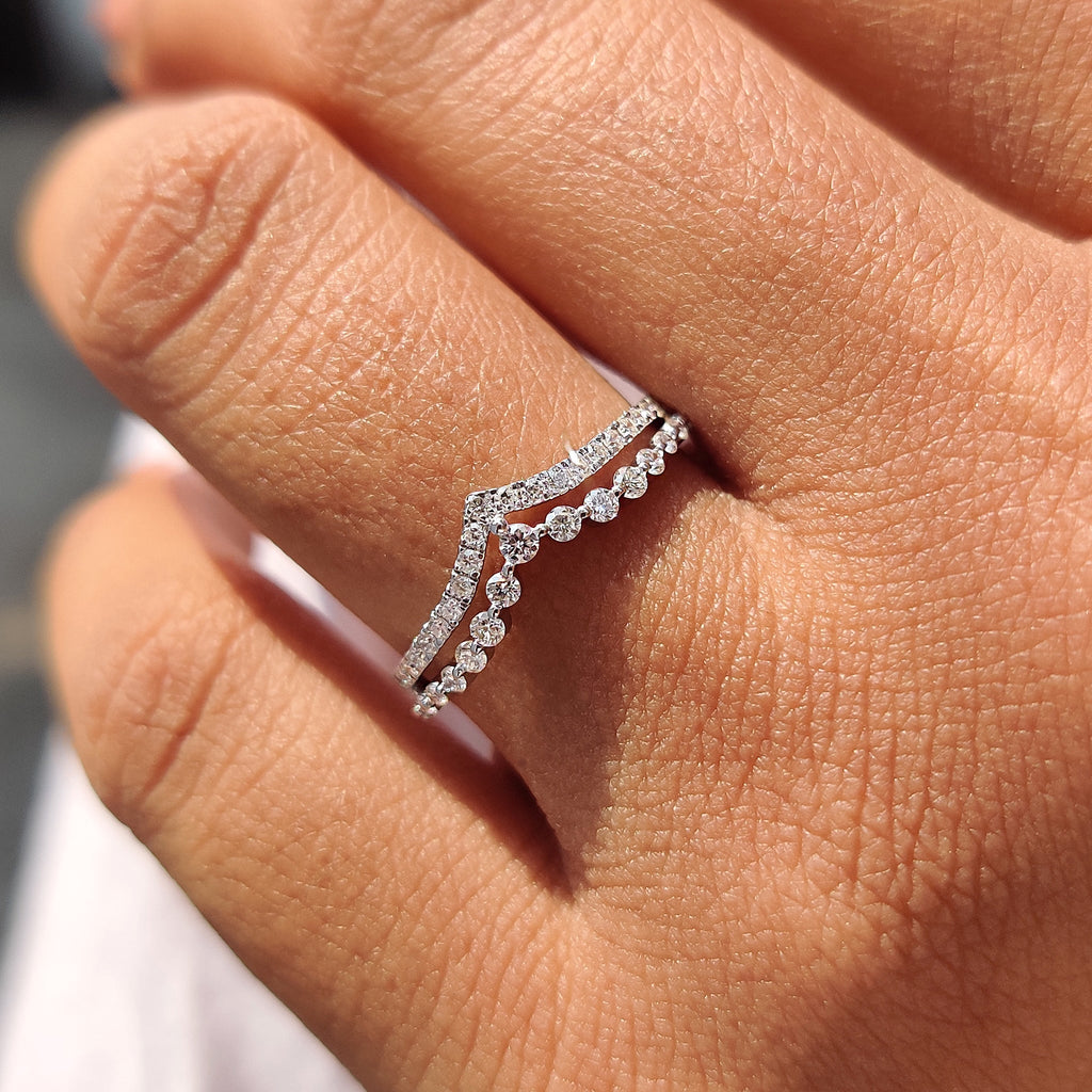Stackable Chevron Wedding Band In White Gold