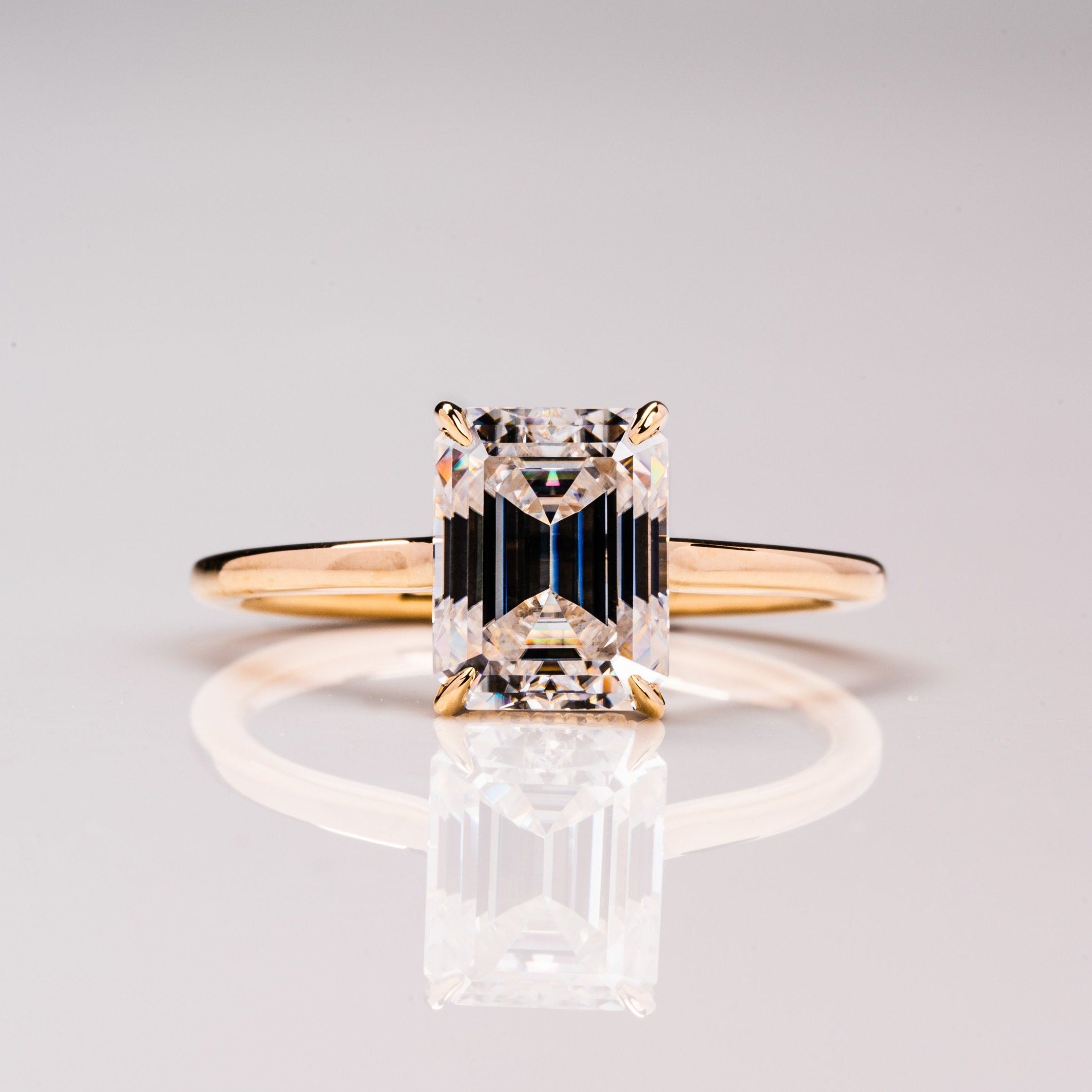 2.50 CT Emerald Moissanite Solitaire Engagement Ring With Hidden Halo Setting