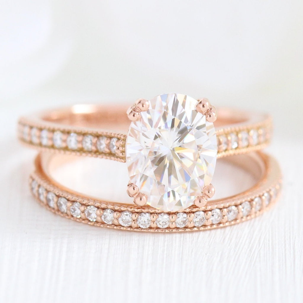 2.0CT Oval Moissanite Pave Bridal Ring Set