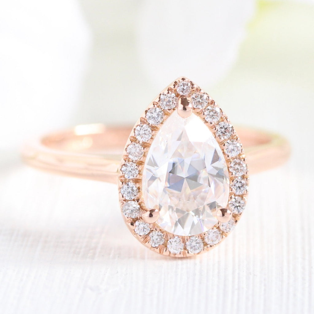 1.50 CT Pear Cut Moissanite Halo Engagement Ring