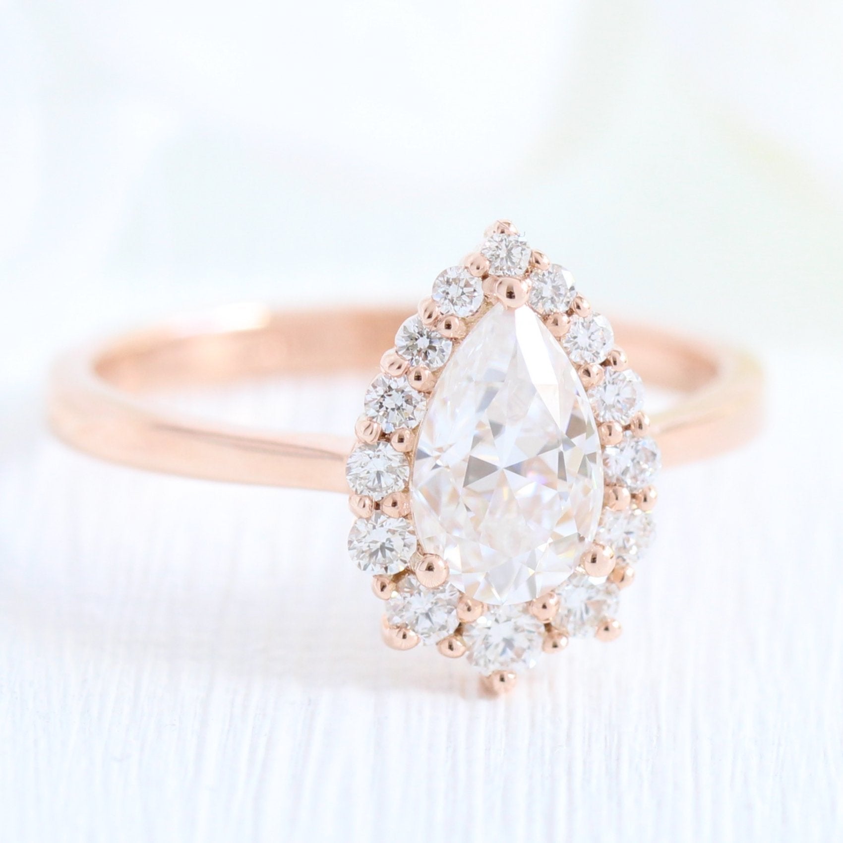1.0 CT Pear Cut Halo Style Moissanite Engagement Ring