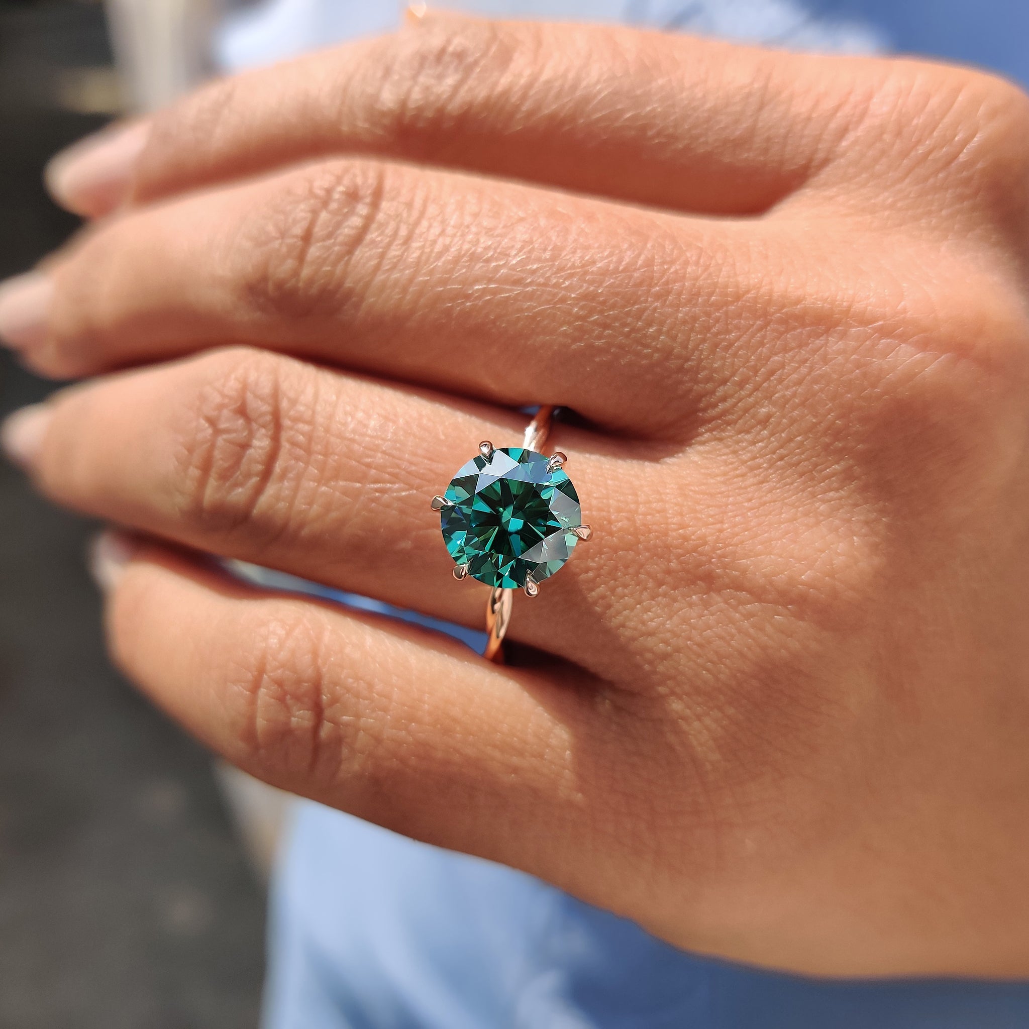 Rose Gold Solitaire Engagement Ring With Green Moissanite