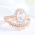 1.50CT Oval Cut Moissanite Halo Bridal Ring Set