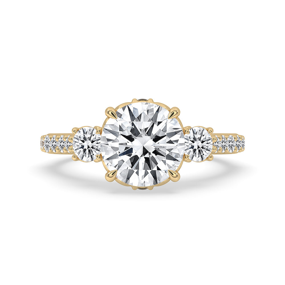 Three Stone Engagement Ring In Pave Setting Main image
