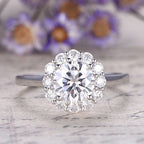 1.25 CT Floral Round Brilliant Cut Halo Moissanite Engagement Ring
