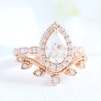 1.50CT Pear Cut Moissanite Halo Bridal Ring Set