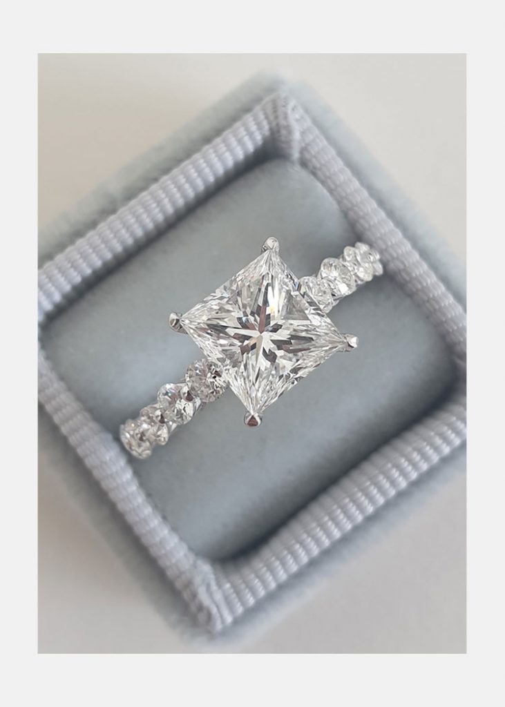 2.0 CT Princess Moissanite Solitaire Pave Setting Engagement Ring