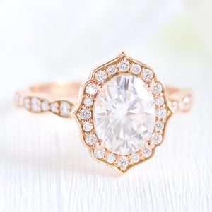 2.0 CT Oval Cut Moissanite Vintage Halo Engagement Ring
