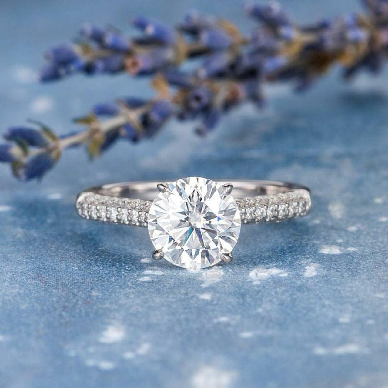 1.50CT Round Moissanite Solitaire Pave Setting Engagement Ring