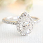 1.50 CT Pear Cut Moissanite Halo Engagement Ring