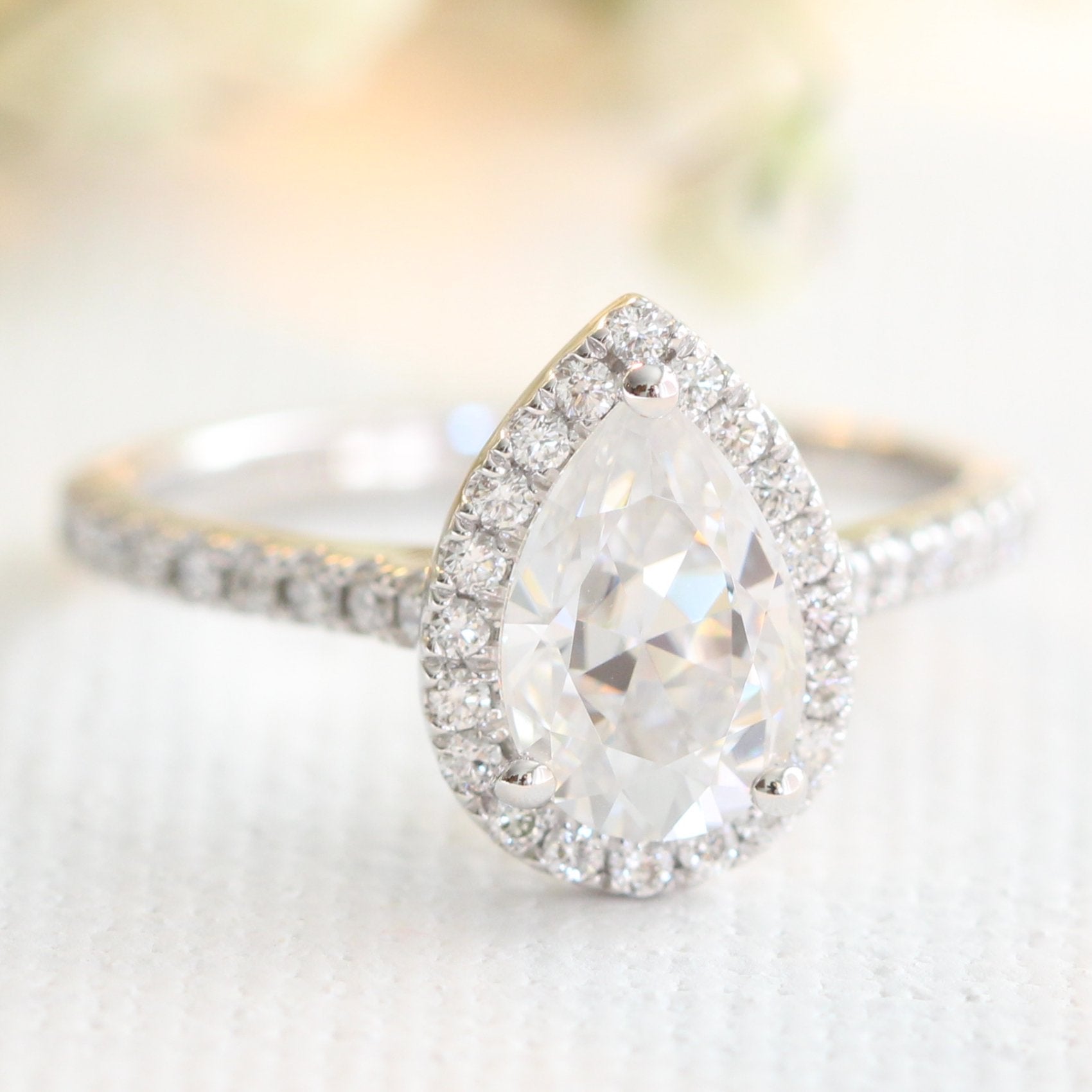 1.50 CT Pear Cut Moissanite Halo Engagement Ring