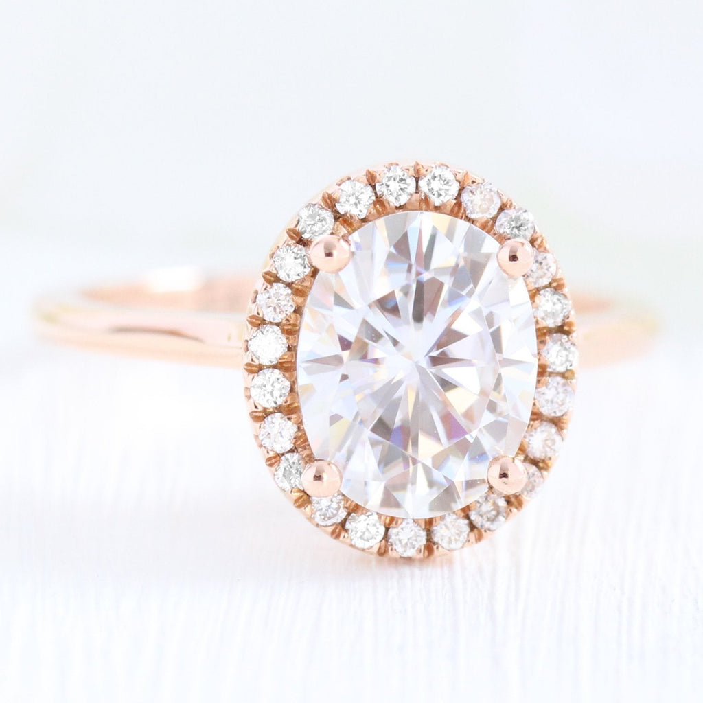2.0 CT Oval Cut Moissanite Halo Engagement Ring