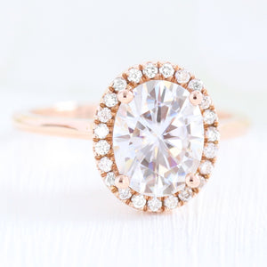 2.0 CT Oval Cut Moissanite Halo Engagement Ring