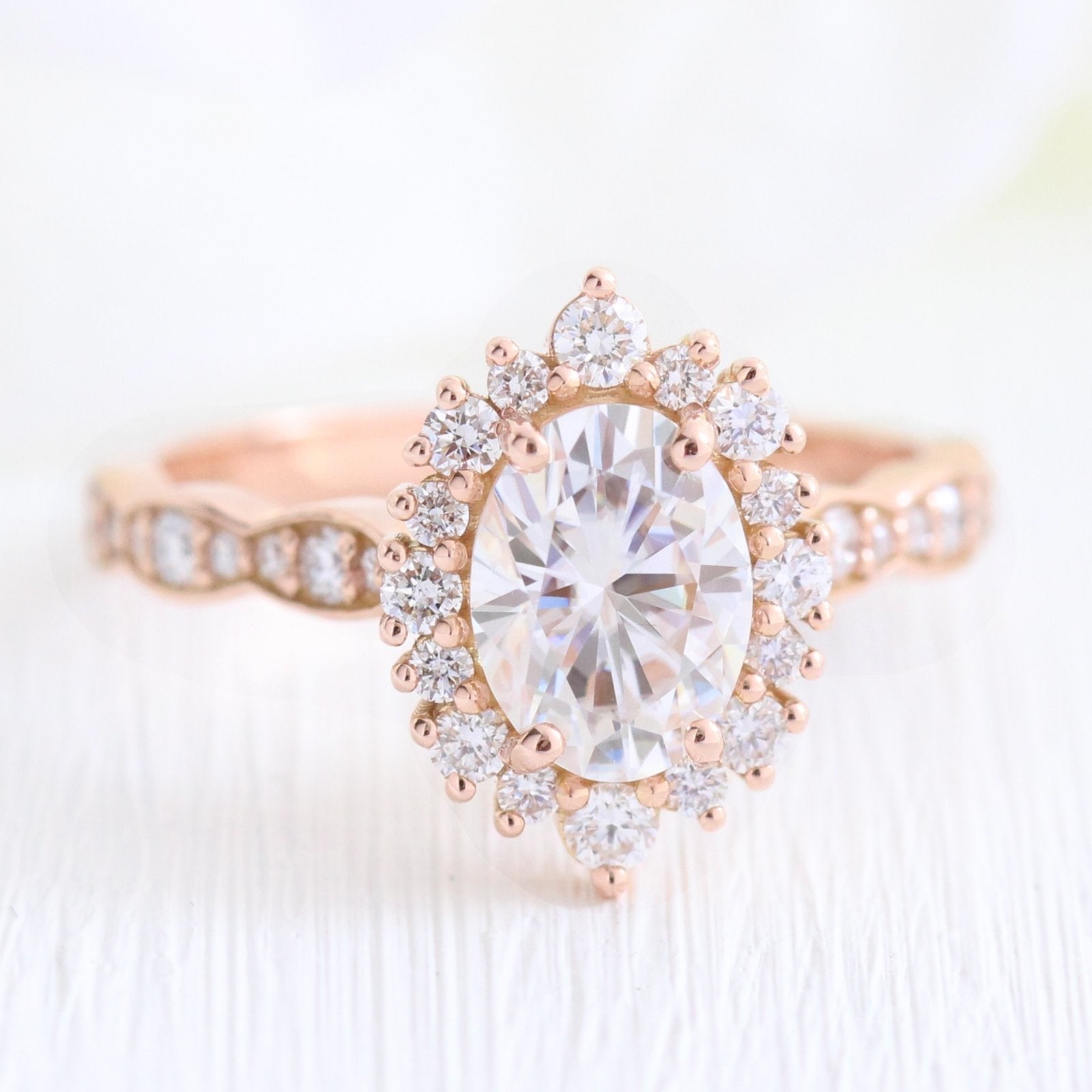 1.50 CT Oval Cut Vintage Halo Style Moissanite Engagement Ring