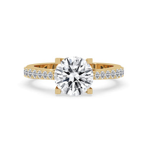 Round Pave Engagement Ring In Yellow Gold