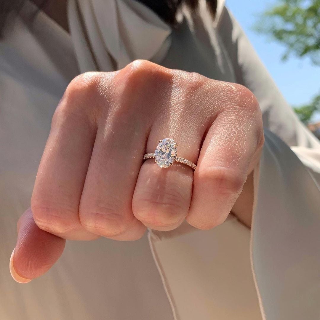 1.33 CT Oval Cut Moissanite Pave Engagement Ring