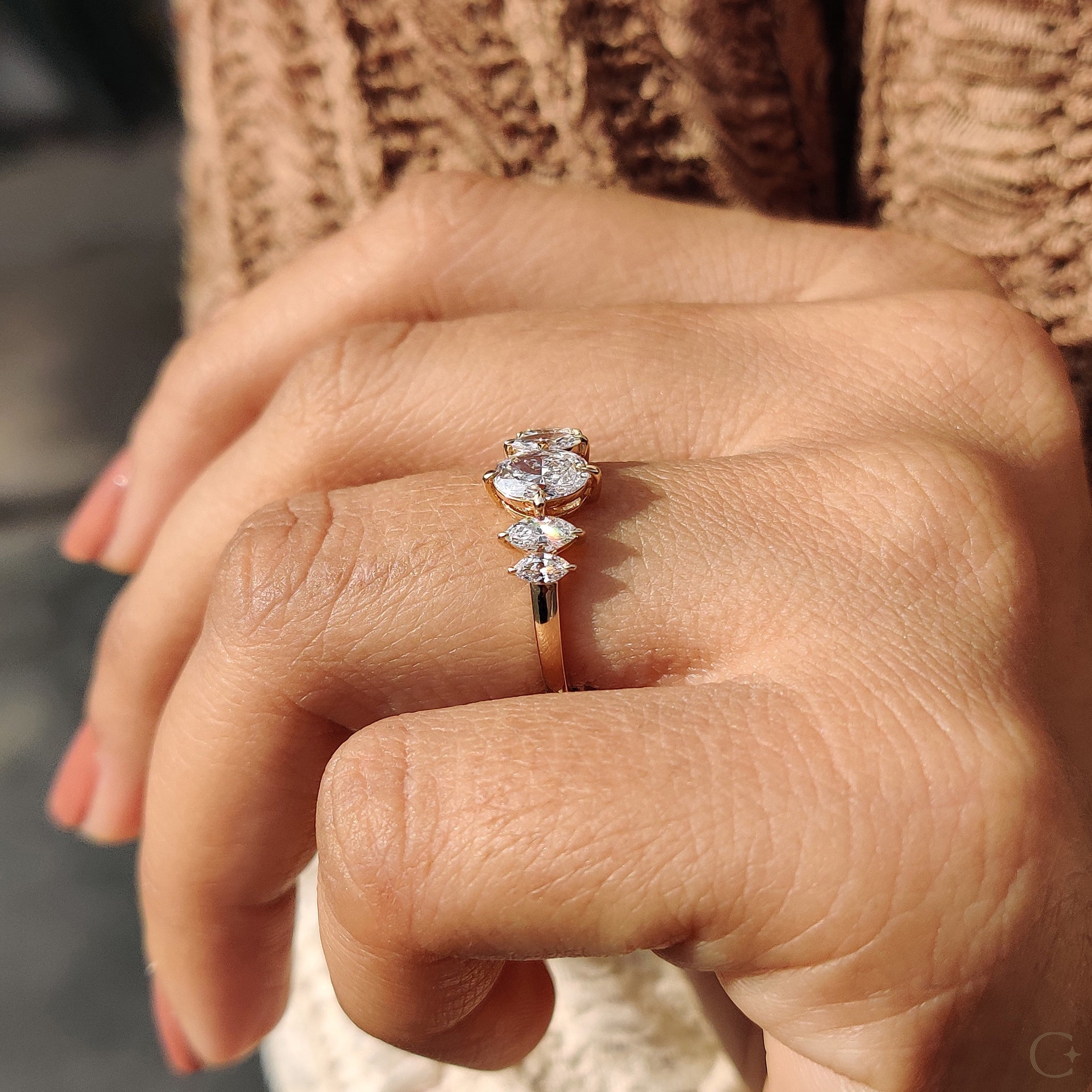 Oval And Marquise Cut 5 Stone Diamond Ring Secondary image