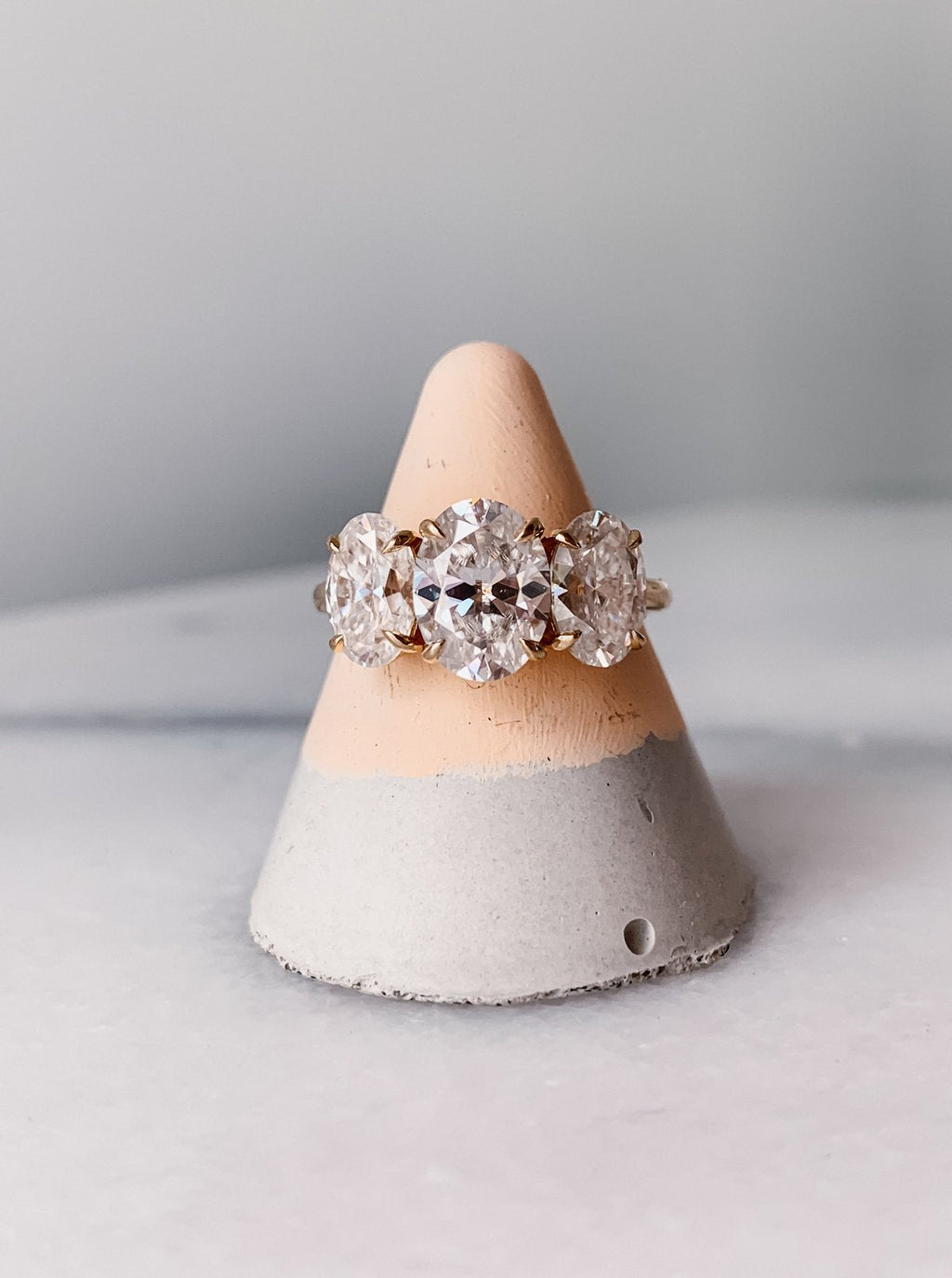3.0 CT Oval Moissanite Three Stones Engagement Ring
