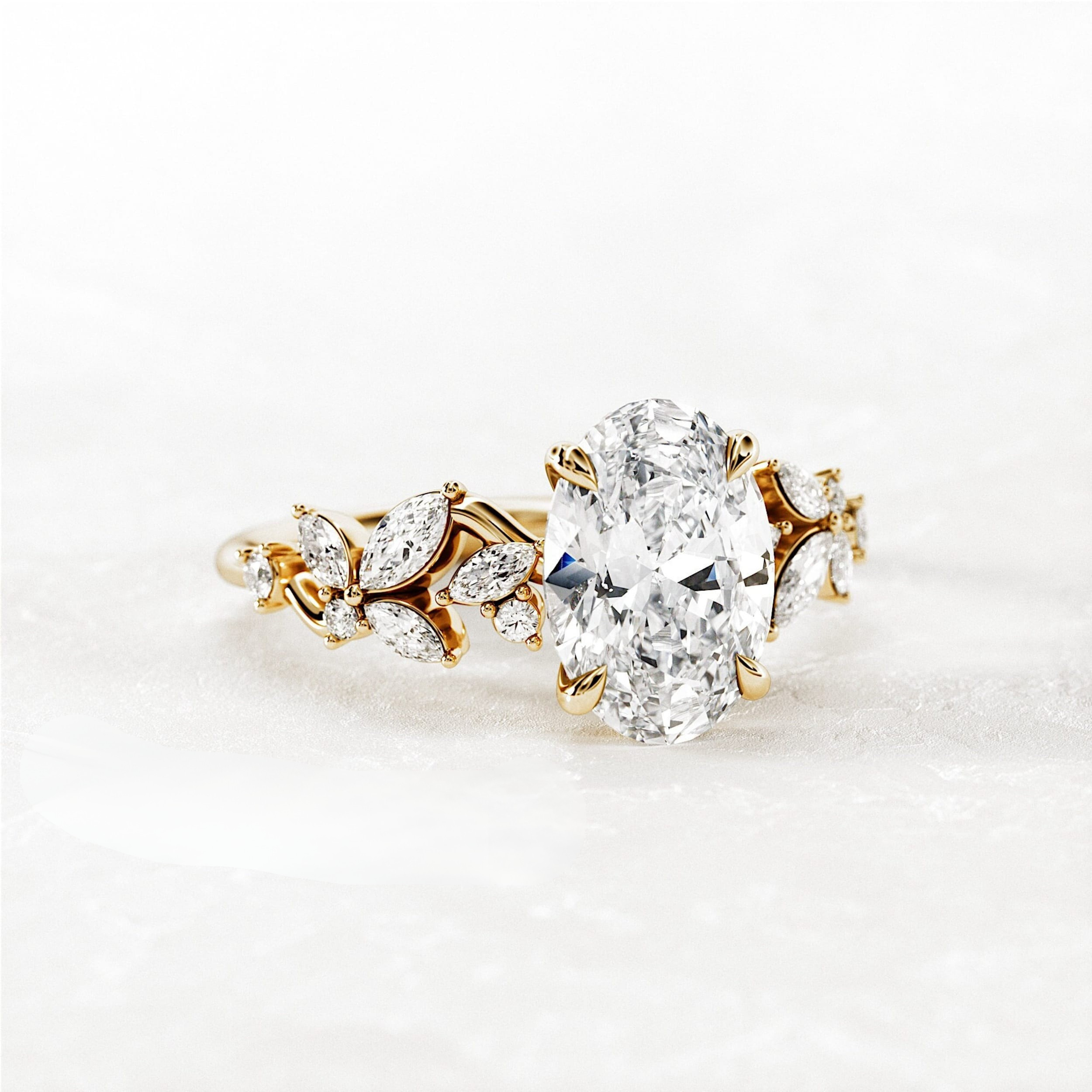 1.5 CT Oval Cut Moissanite Cluster Style Engagement Ring