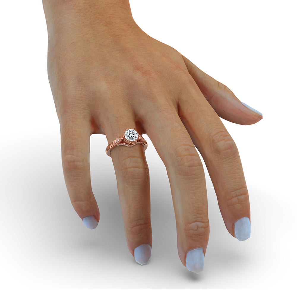 Vintage Rose Gold Milgrain Engagement Ring