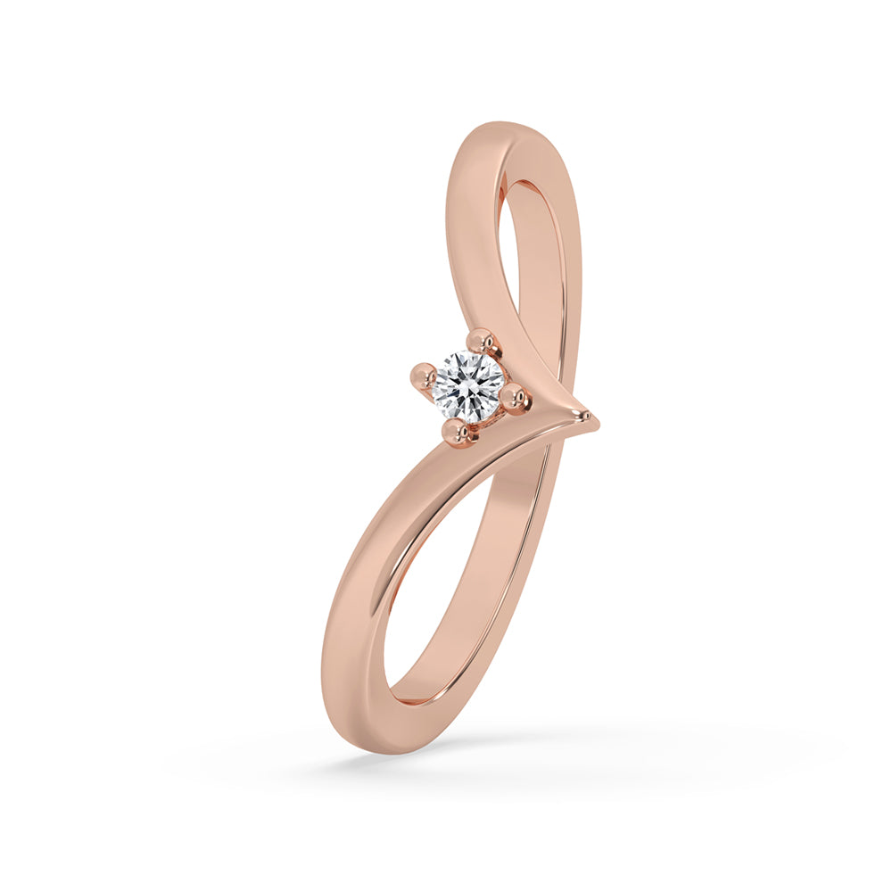 Gold Chevron Ring - Solitaire Round Diamond Secondary image