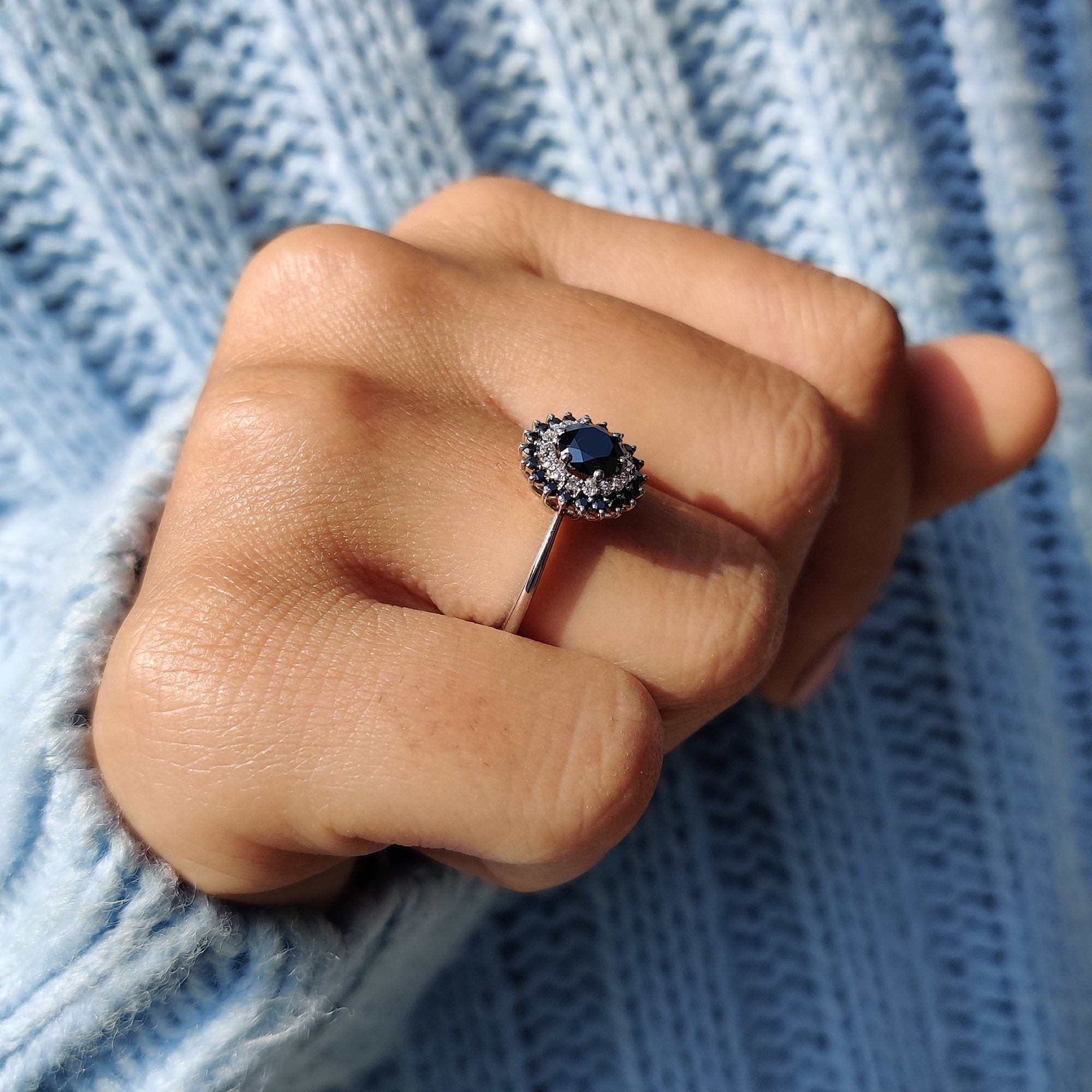 Tapered Shank Black Round Cut Ring Secondary image