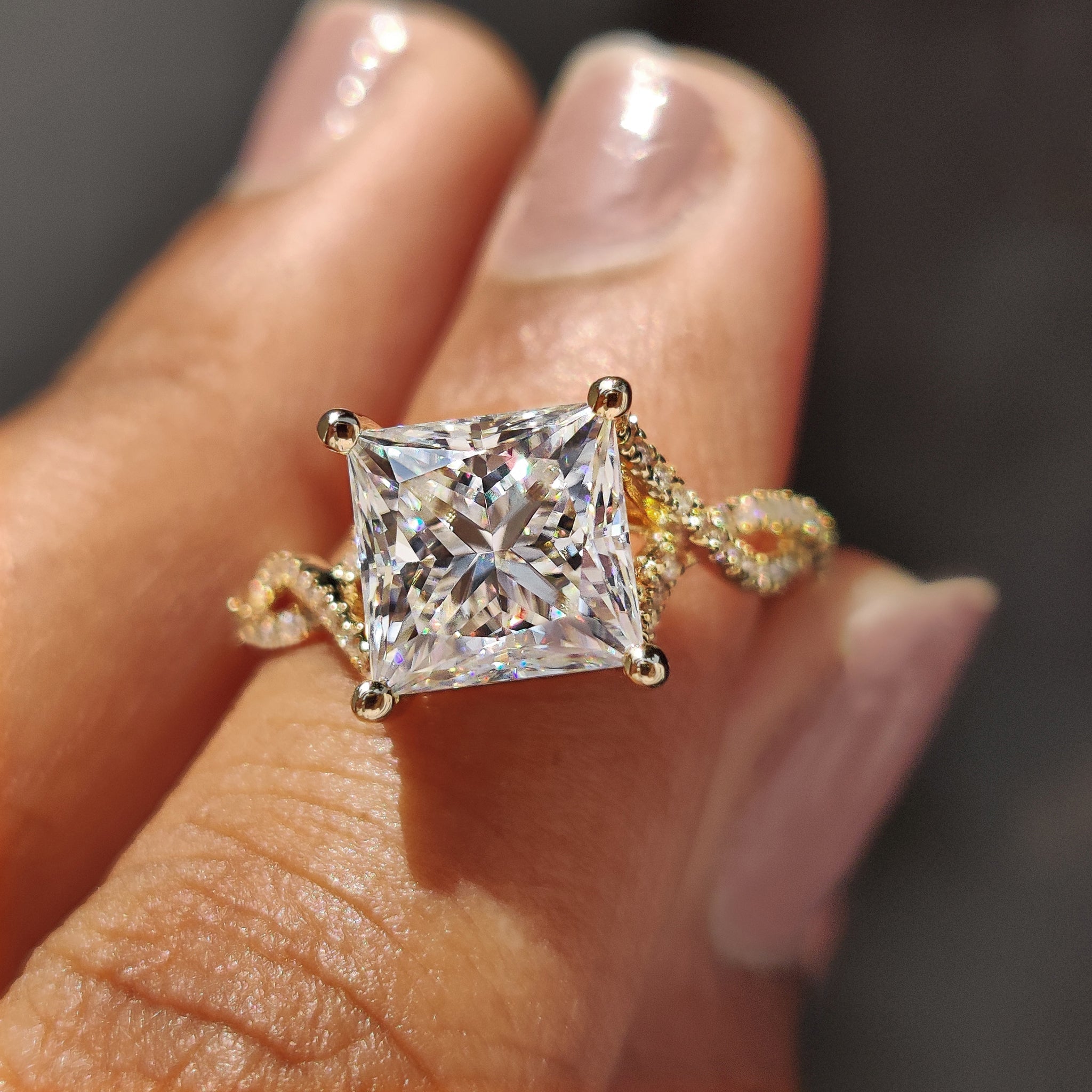 Princess Cut Moissanite Engagement Ring in Peekaboo Ring Style Main image