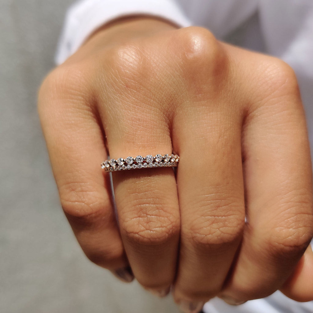 Round Cut Full Eternity Band With Double Row Pave Setting