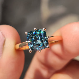 Cushion Cut Engagement Ring with hidden halo setting