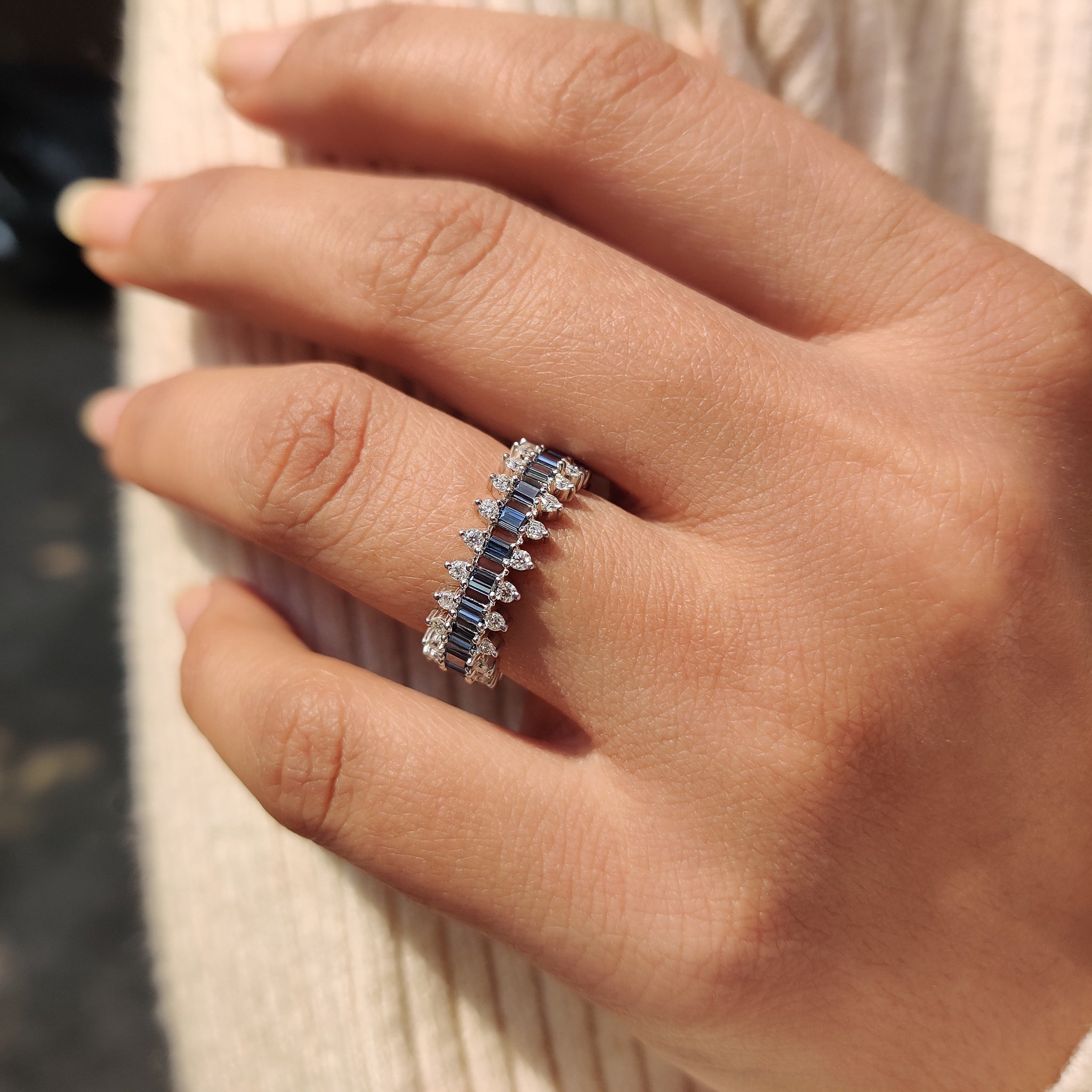Baguette Cut Wedding Band With Three Row Pave style