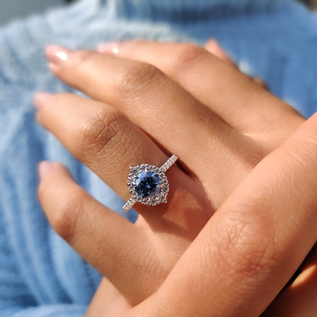 Round Moissanite Halo Engagement Ring