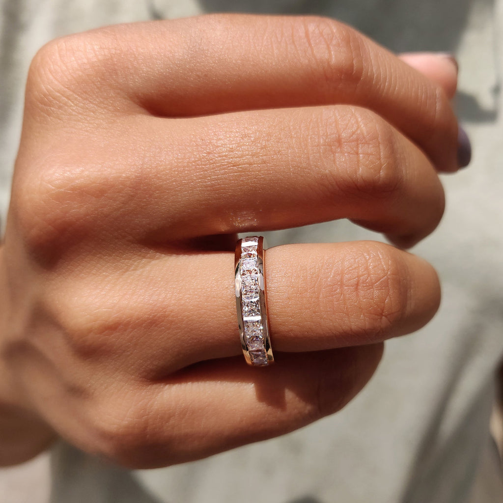 Princess Cut Moissanite Channel Set Wedding Band