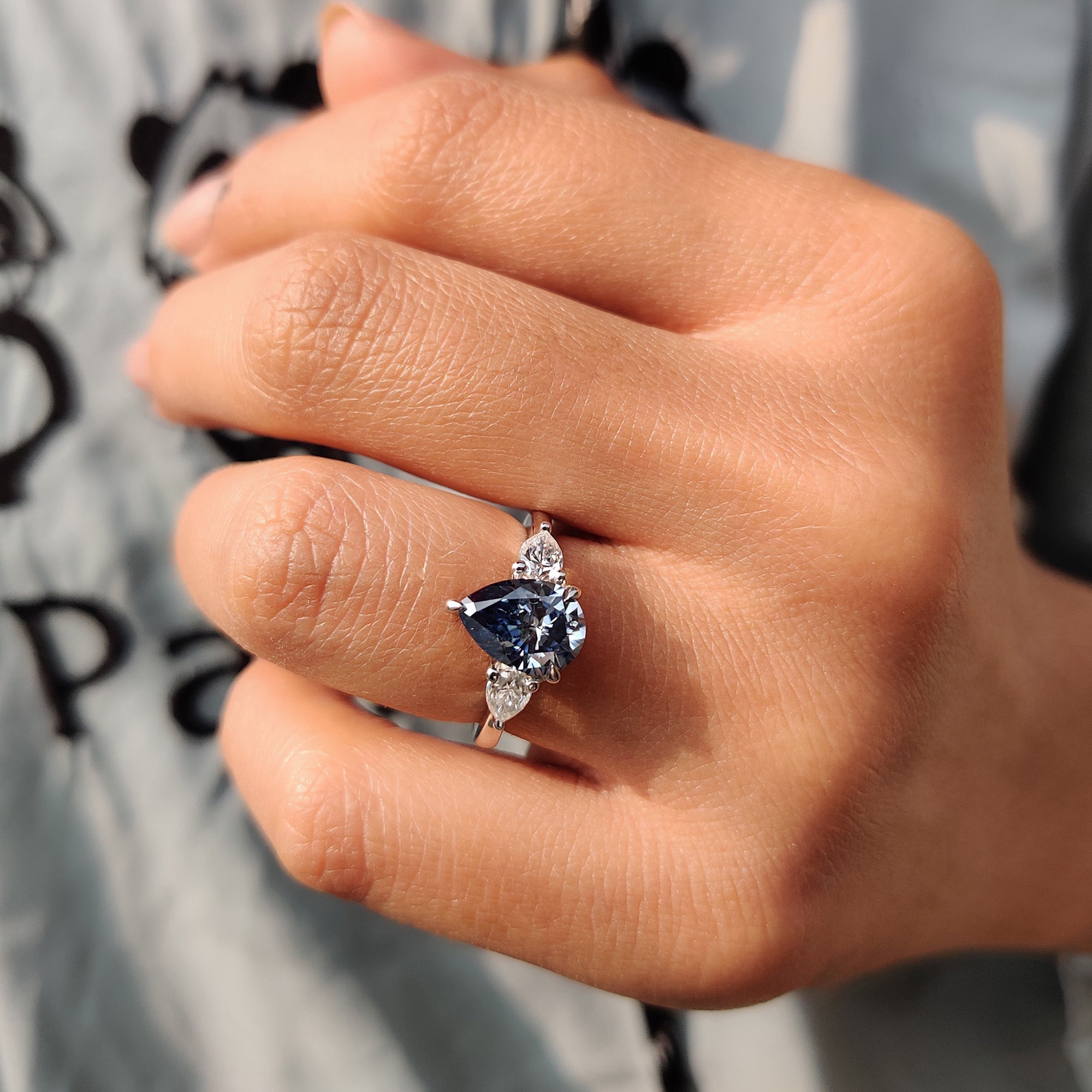 Three Stone Pear Cut Moissanite Ring