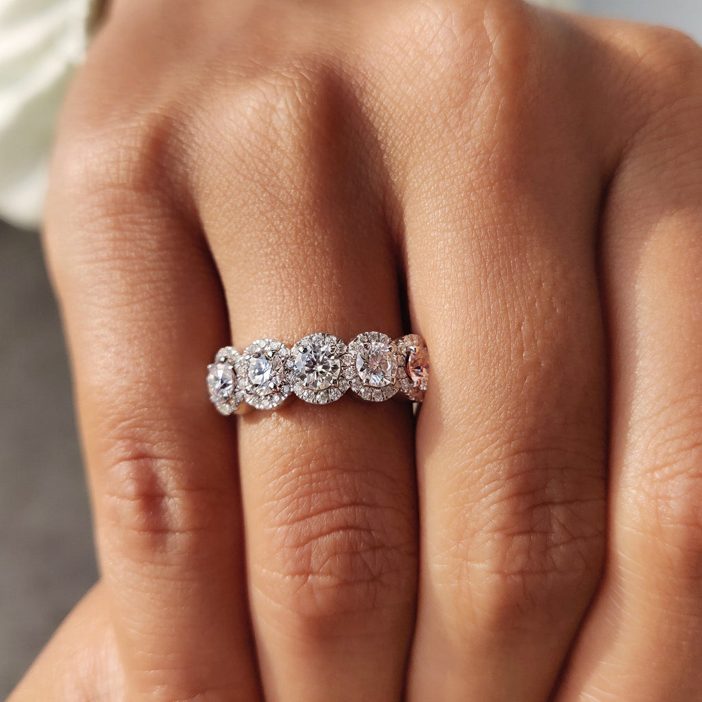 5 Stone Halo Wedding Band
