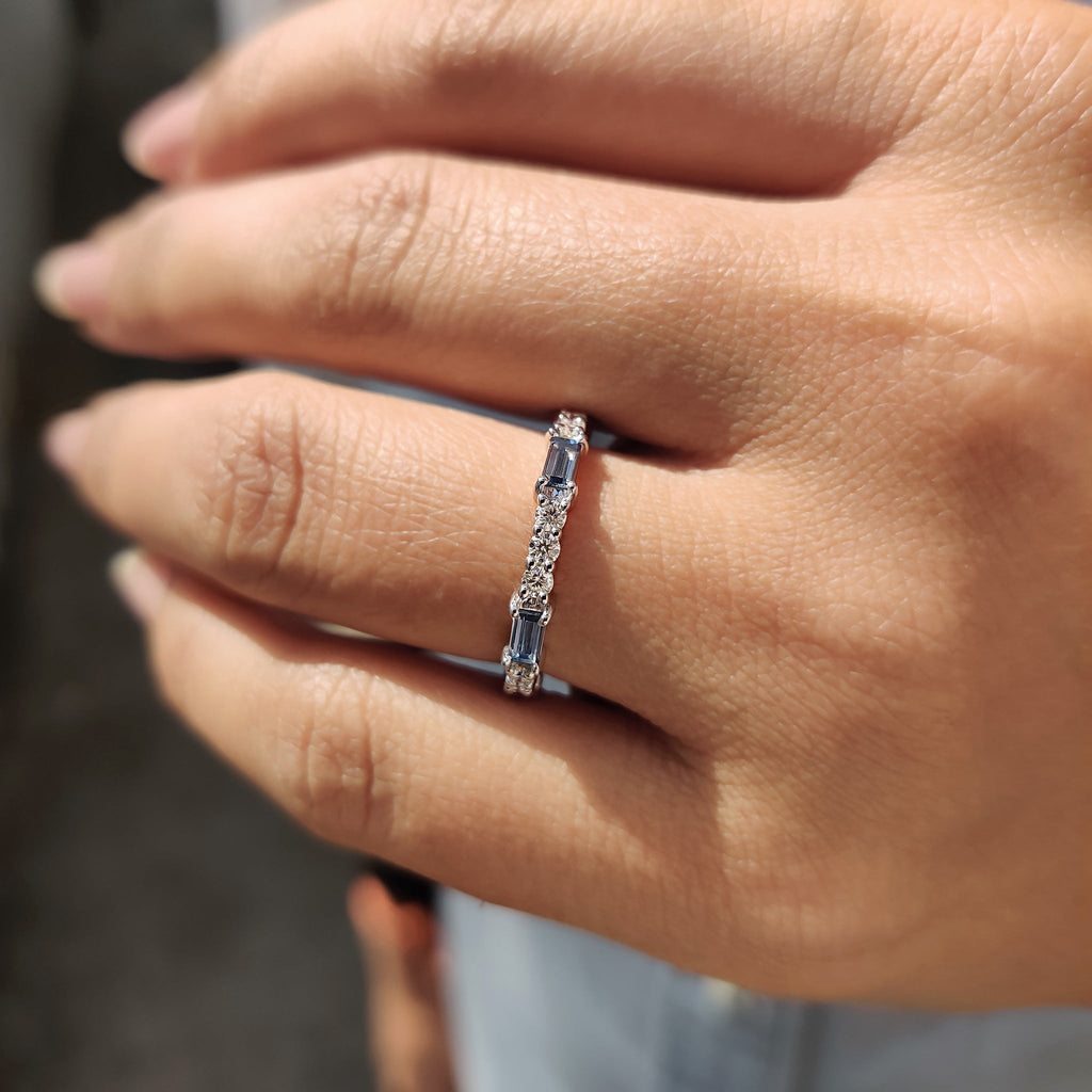 Baguette Cut Eternity Band With Blue Moissanite
