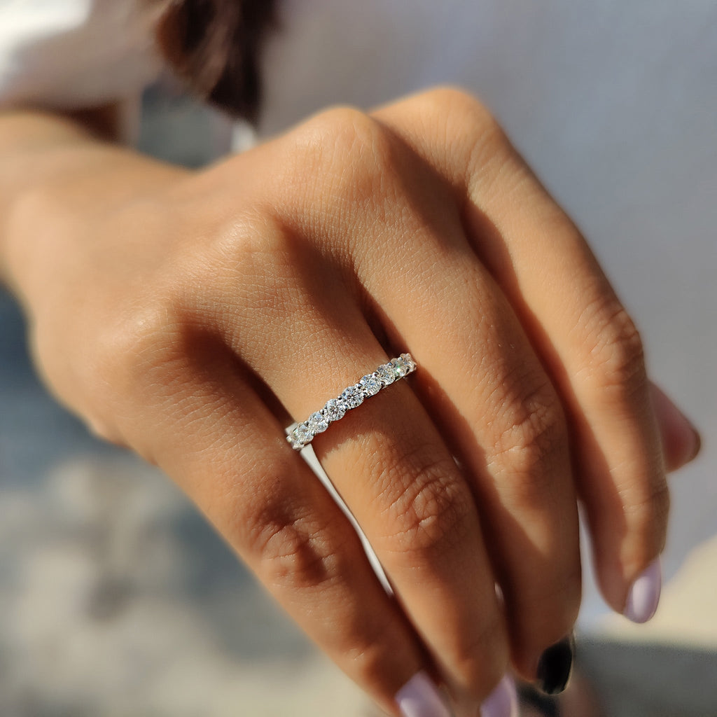 Round Moissanite Eternity Band White Gold