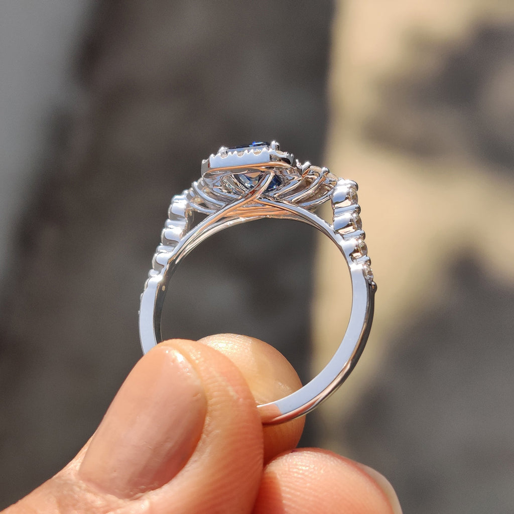 Blue Emerald Cut Engagement Ring In Muse Style