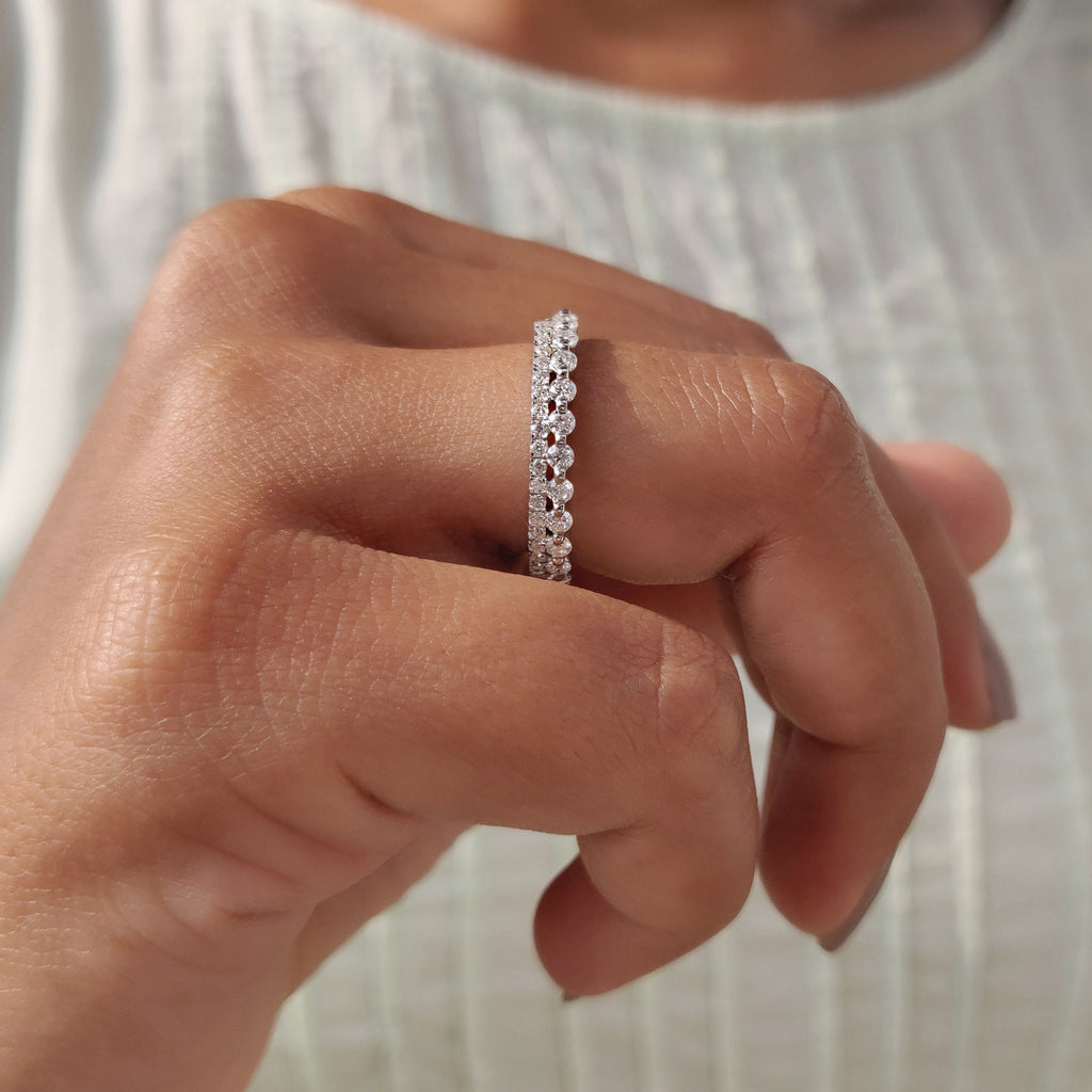 Yellow Gold Band - Round Double Row Pave