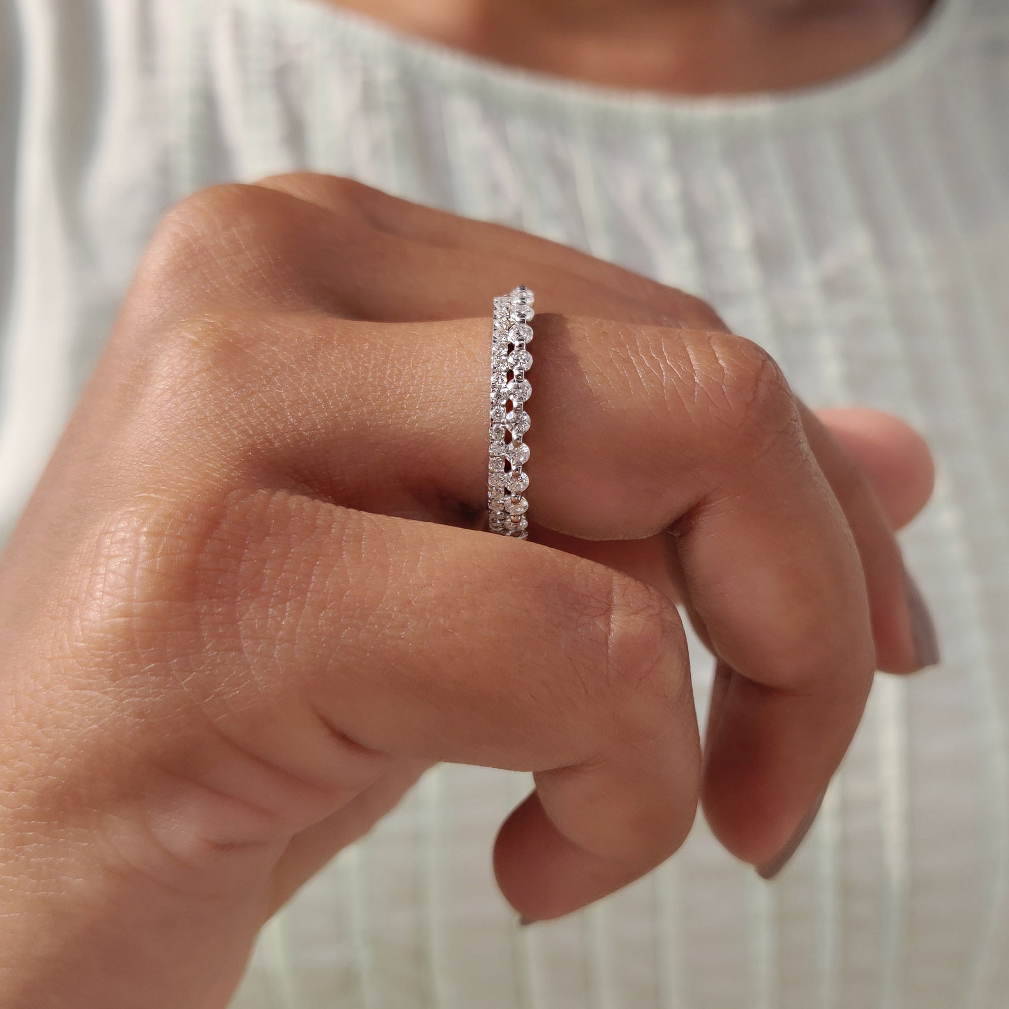 Yellow Gold Band - Round Double Row Pave