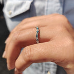 Curved Wedding Band With Round Cut Cyan Blue Stone