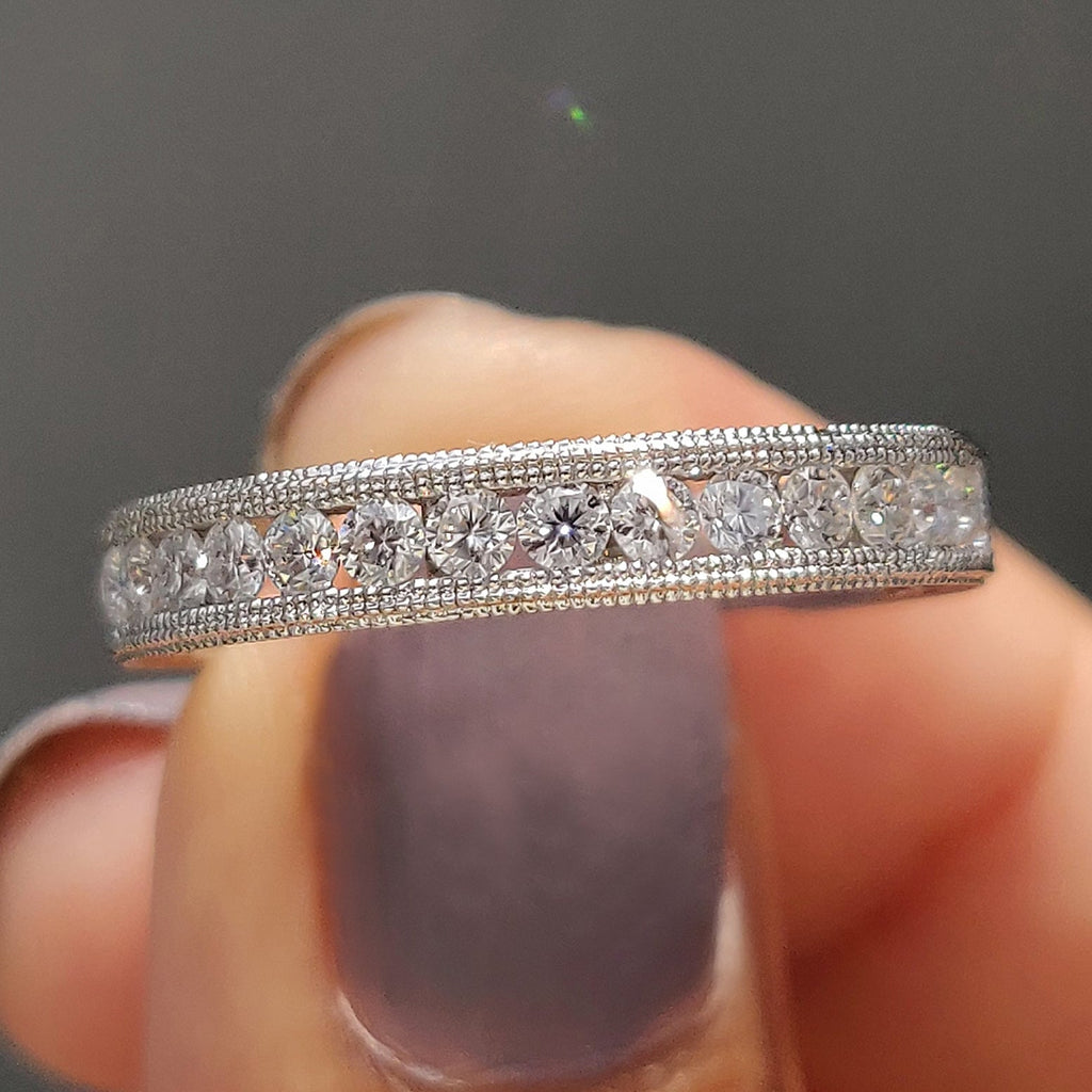 Art Deco Wedding Ring With Round Cut Milgrain Setting