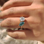 Three Stone Moissanite Ring In Marquise And Round Cut