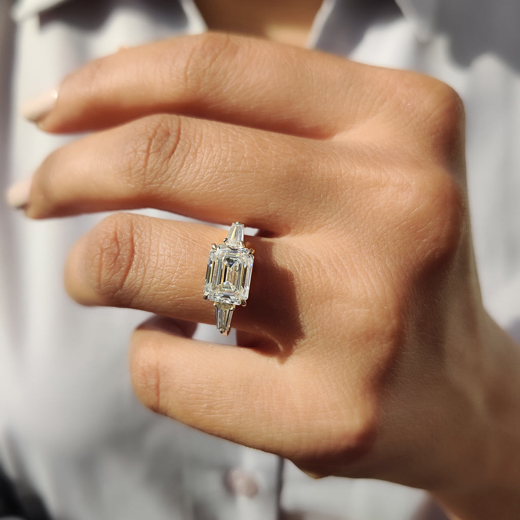 Three Stone Emerald Cut Moissanite Ring