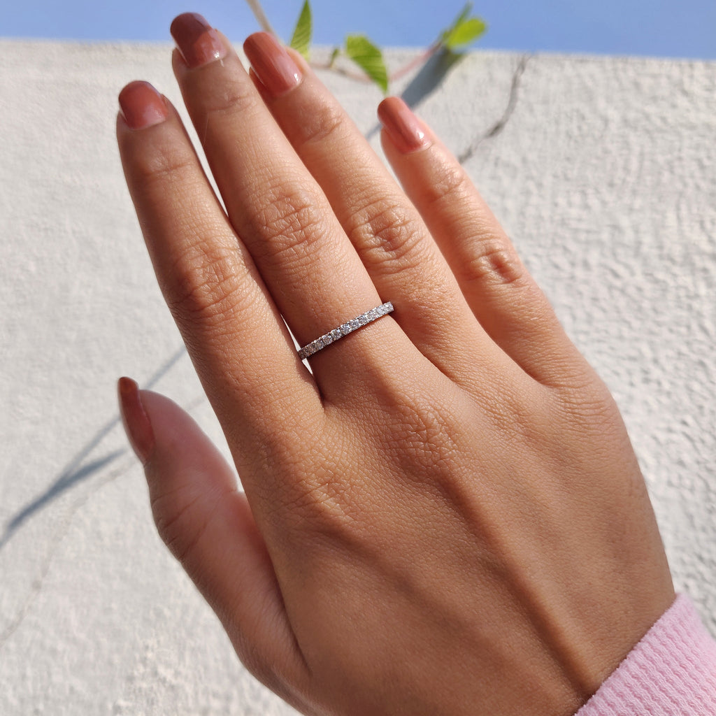 White Gold Eternity Band With Round Moissanite