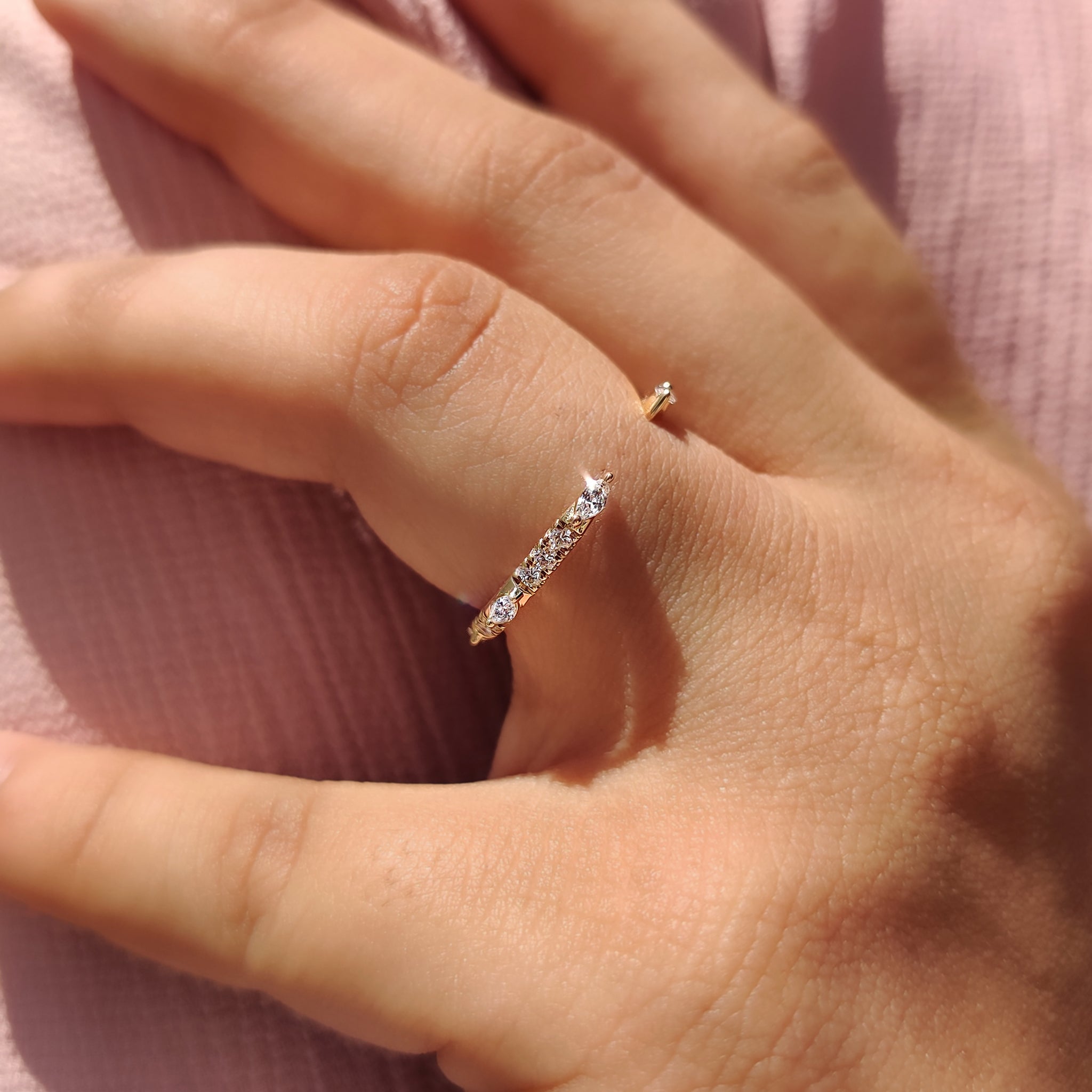 Marquise And Round Cut Yellow Gold Diamond Band