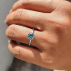 Solitaire Round Engagement Ring In Hexagon Framed