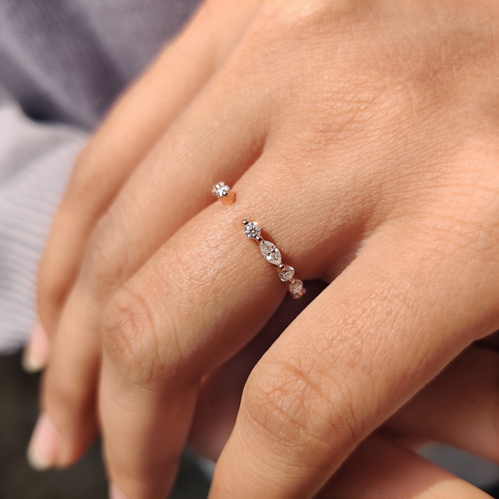 Open Gap Round And Marquise Wedding Band