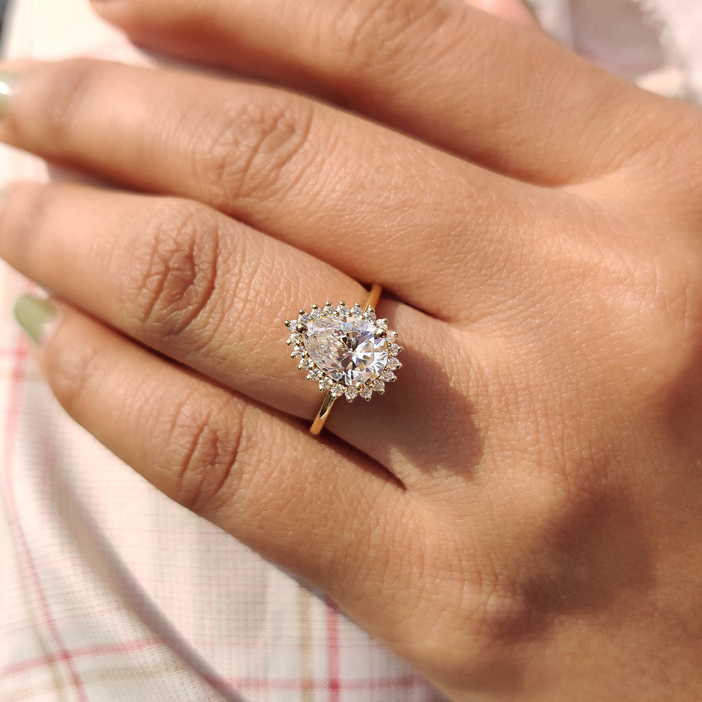 Pear Cut Engagement Ring With Halo Setting